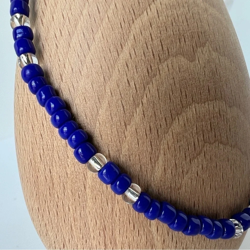 Cobalt Blue Stretch Beaded Anklet 8.5”